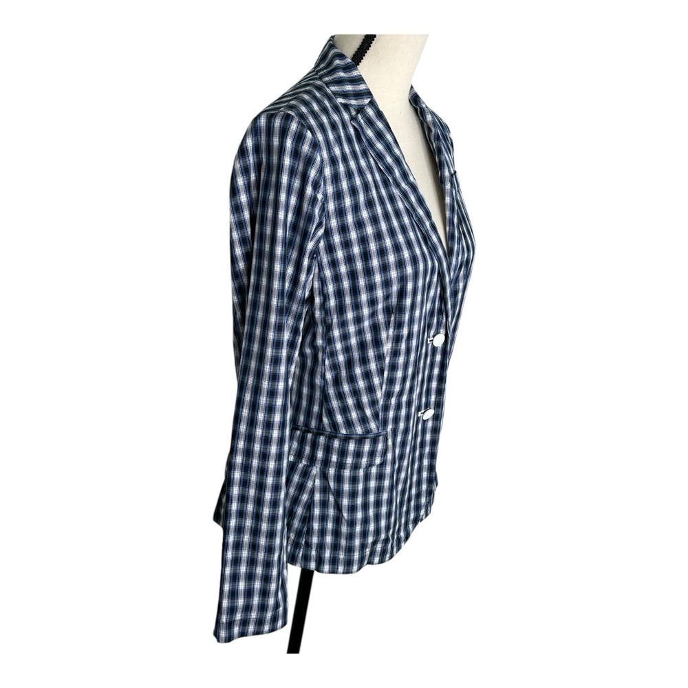 Banana Republic M Navy blue White Plaid Shirt Jacket Schoolboy Career Preppy - Picture 3 of 14